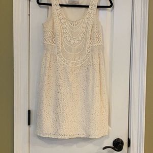 Loft Cream /Ivory sleeveless dress. Detailed stitching on front.